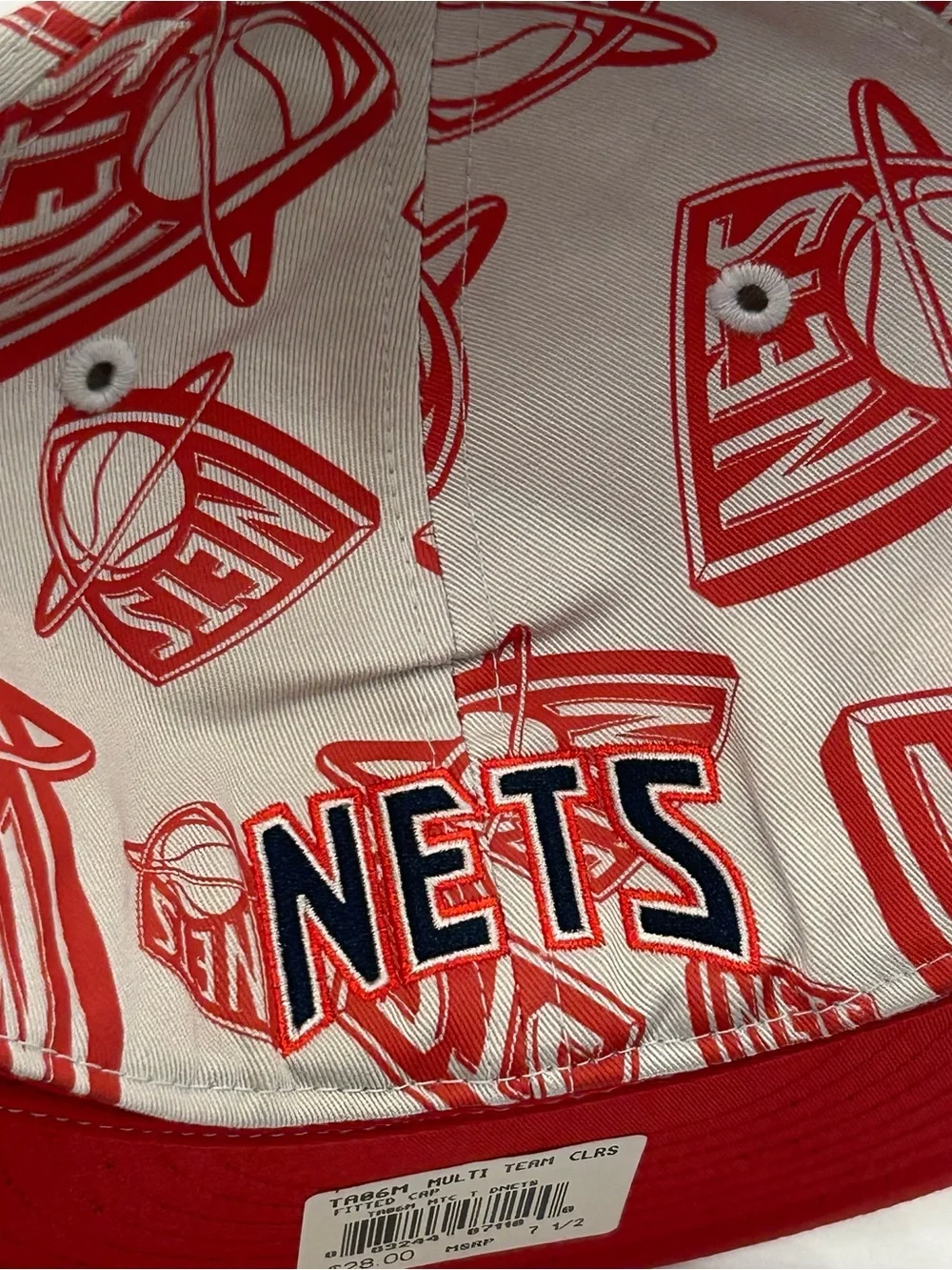 New Jersey Nets NBA Adidas Fitted Hat All Over Logo Sz 7 1/2 NEW Deadstock RARE